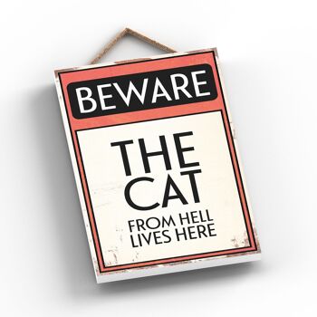 P2021 - Méfiez-vous du signe typographique du chat imprimé sur une plaque à suspendre en bois 2
