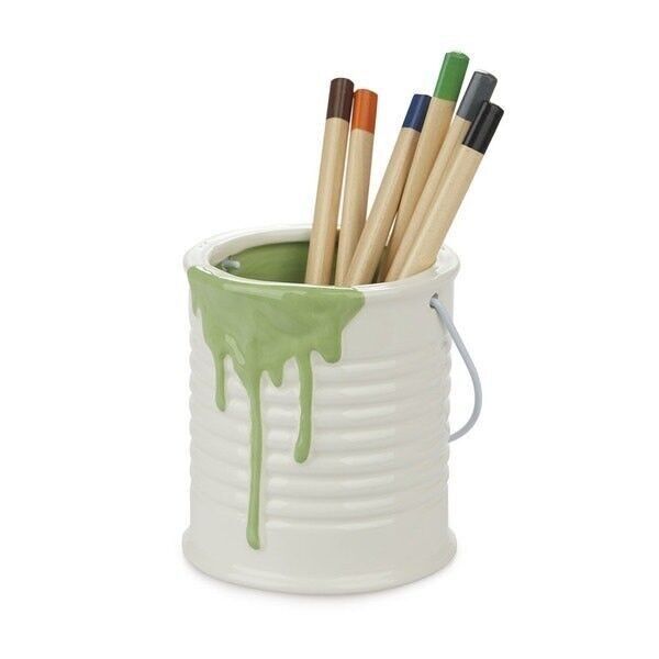 PORTA MATITE IN CERAMICA VERDE PITTURATO 11,2X10 CM