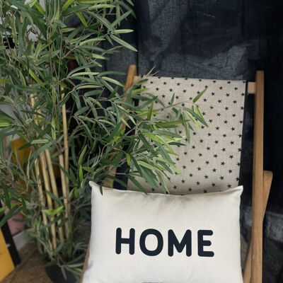 Small Ecru Cotton Cushion "HOME"