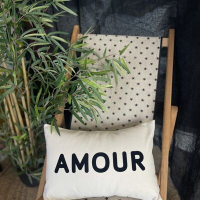 Petit Coussin coton Ecru "AMOUR"