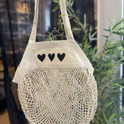Ecru mesh bag "hearts"
