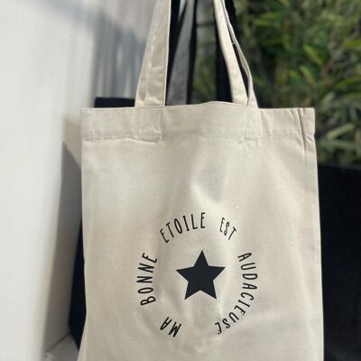 Ecru tote bag "My lucky star is bold"