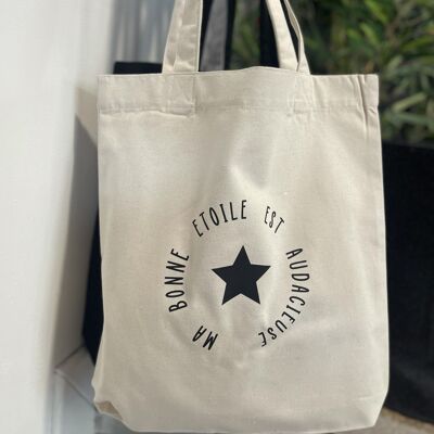 Ecru tote bag "My lucky star is bold"