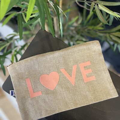 Linen zipped pouch "LOVE"