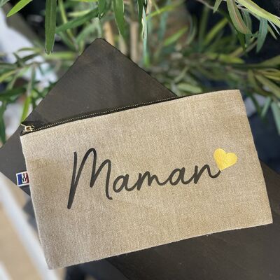 Pochette zippée Lin " Maman"