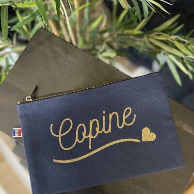 Pochette con zip "Girlfriend" blu navy