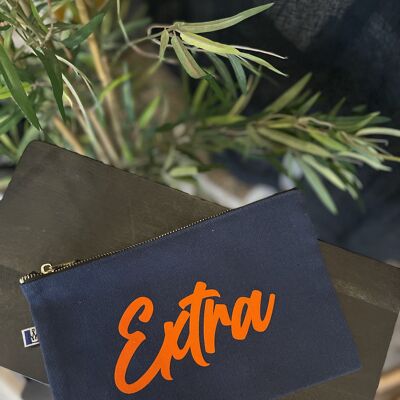 Marineblaue „Extra“-Tasche mit Reißverschluss
