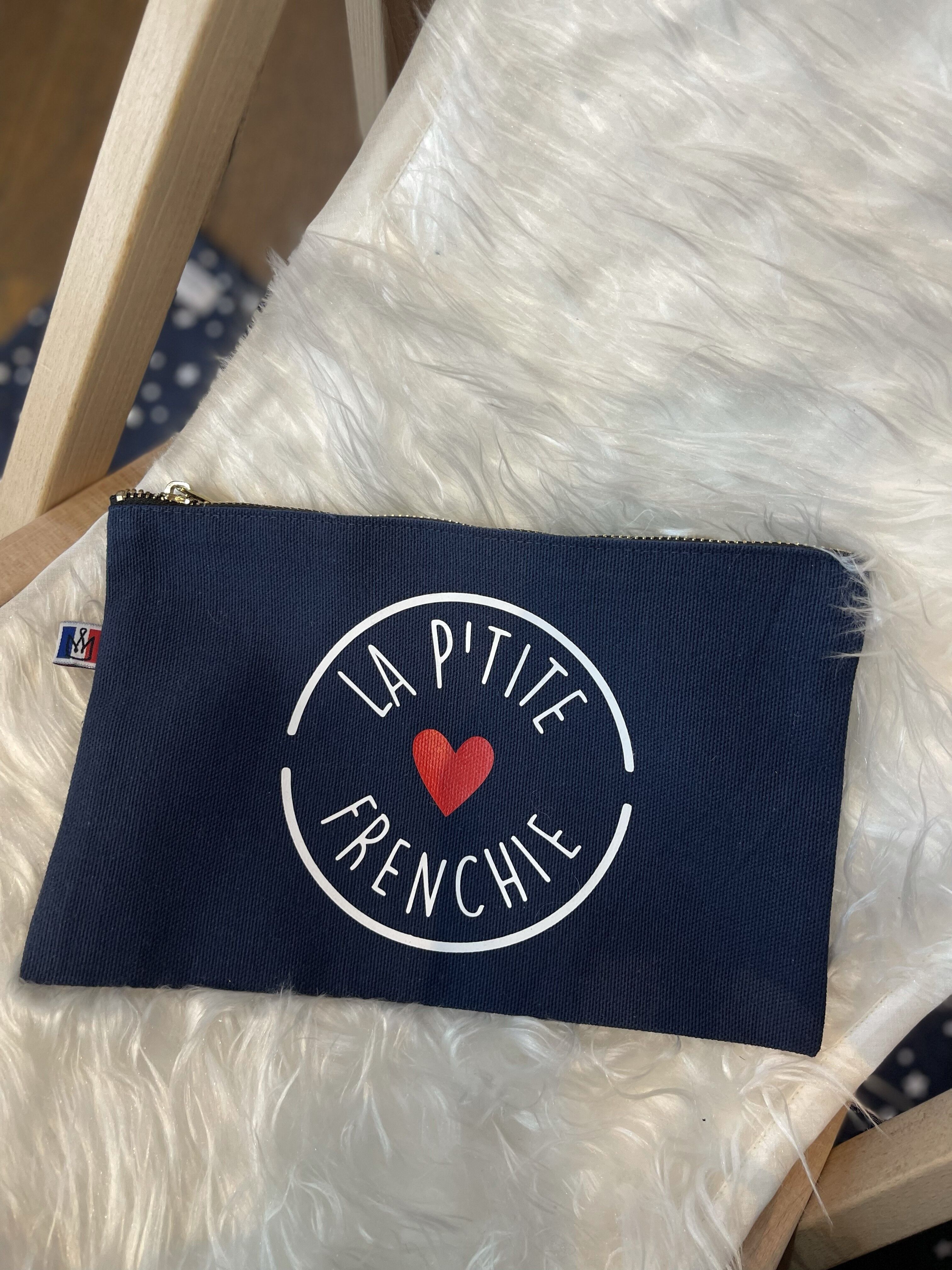 Pochette blu navy con zip "La petite Frenchie"