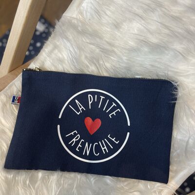 Pochette blu navy con zip "La petite Frenchie"
