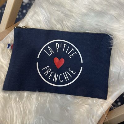 Marineblaue Reißverschlusstasche "La petite Frenchie"