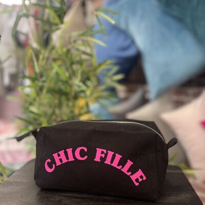 Trousse de toilette cube Noir " Chic Fille"