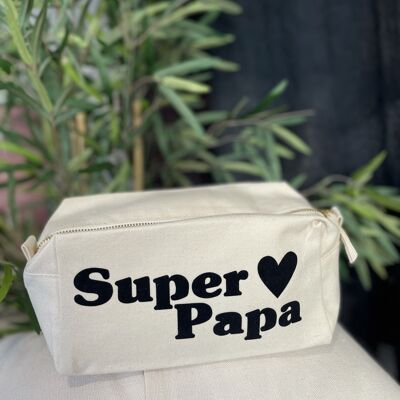 Ecru cube toiletry bag "Super Dad"