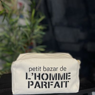 Ecru cube toilet bag "The perfect man's little bazaar"