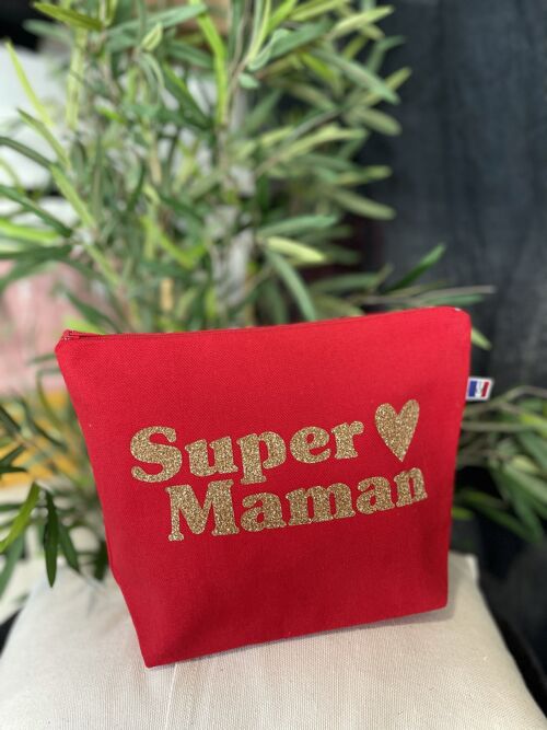 Trousse de toilette Rouge  "Super Maman"