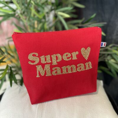 Kulturtasche "Super Mom" in Rot