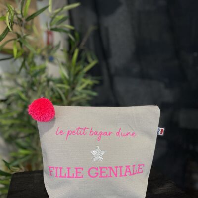 Trousse de toilette Gris "Le petit bazar d'une fille géniale"