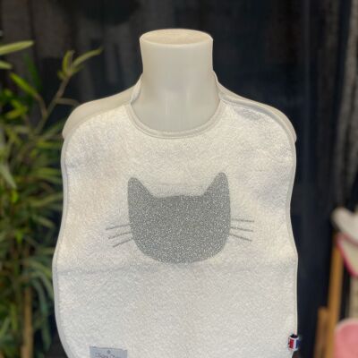 Bavoir Blanc/ argent " Chat"