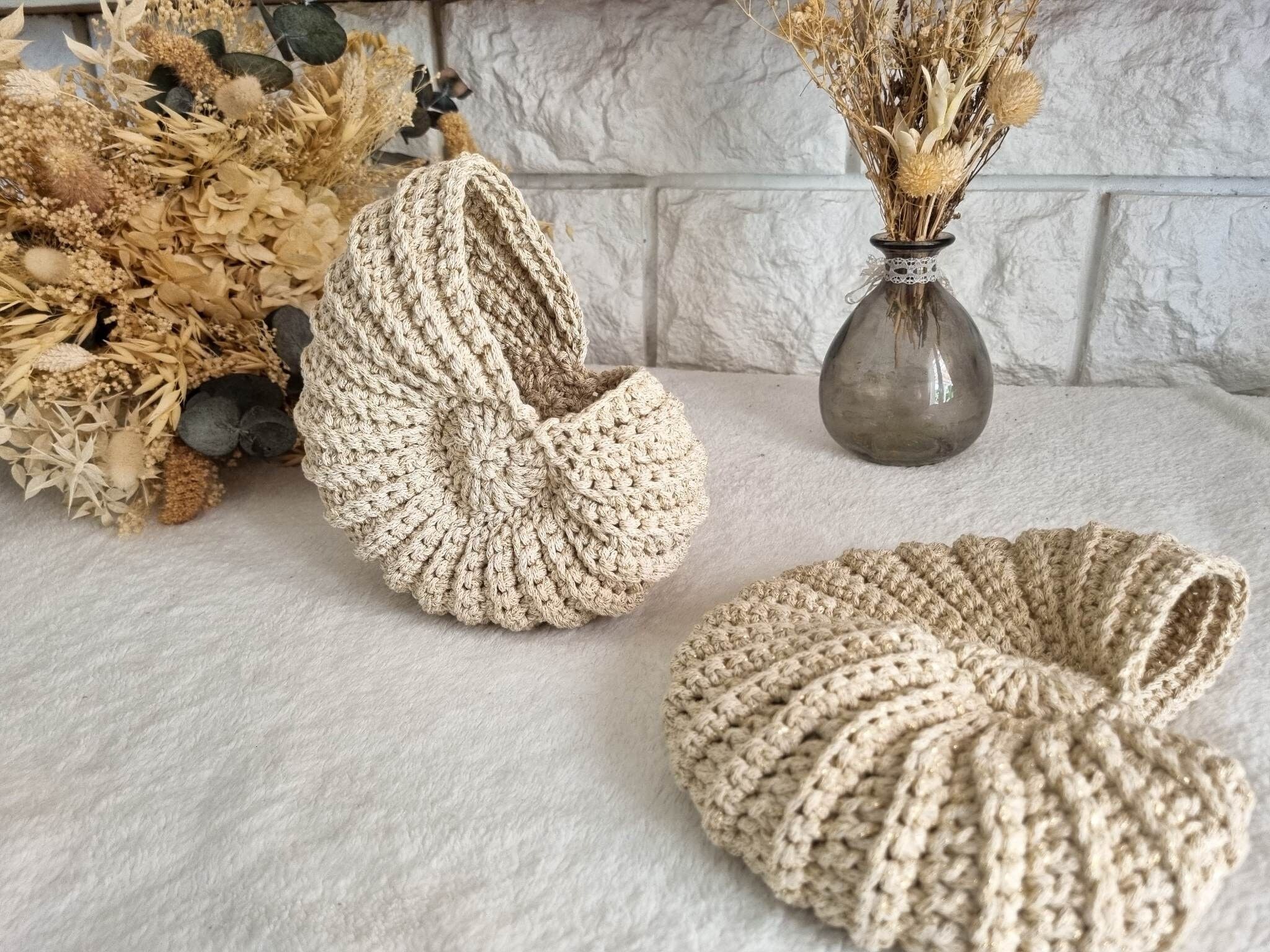 Lot De 2 Paniers Porte-Pinceaux En Macramé - Bohème Avec Pompons - Pour Coiffeuse Ou Bureau - 10x10 Cm