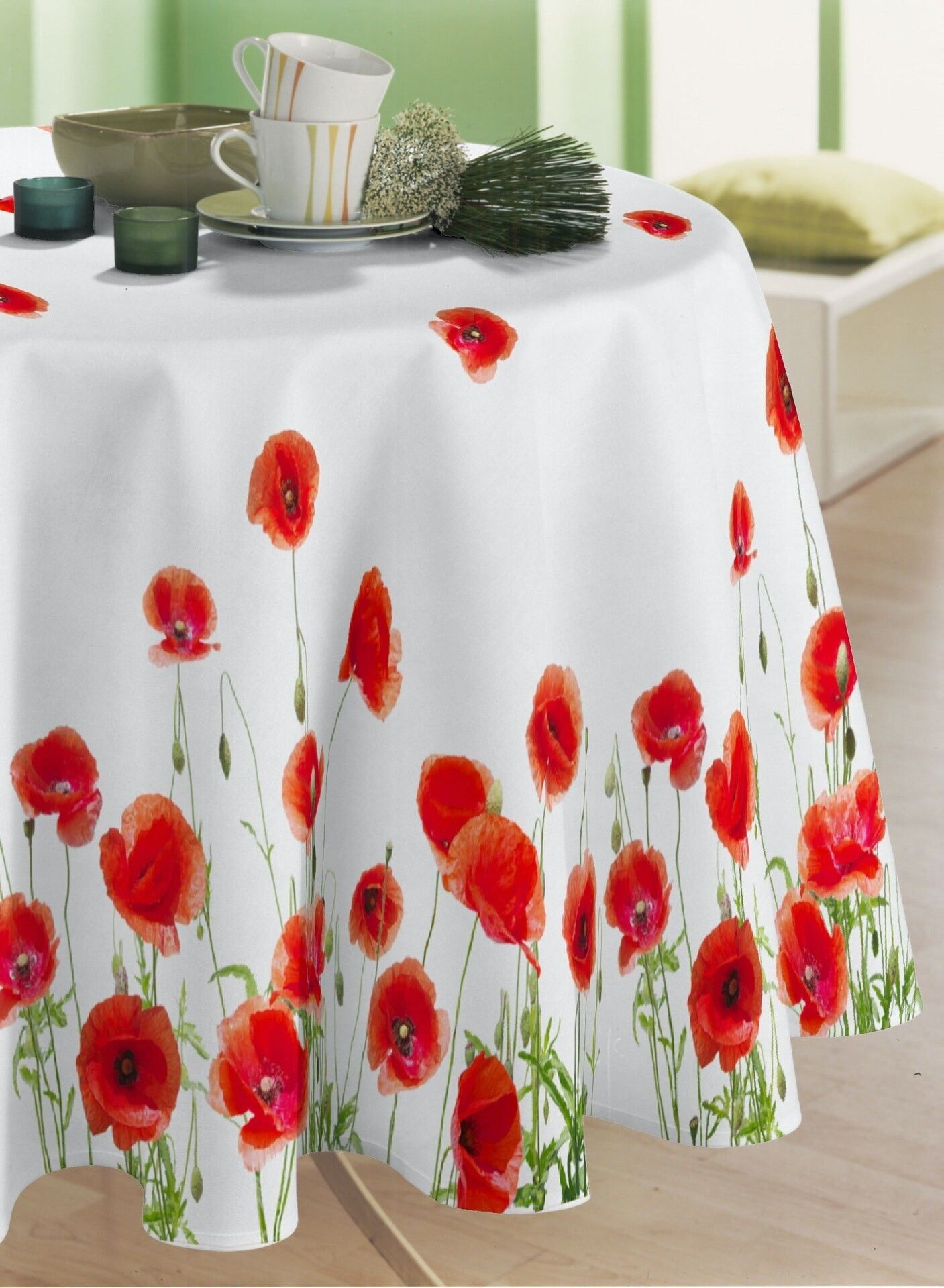 ROT MOHN ROT TISCHDECKE RUNDE 140