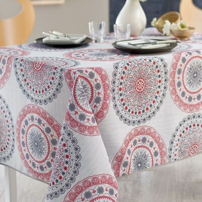 BRUELLE RED/GREY RECT TABLECLOTH 140X250