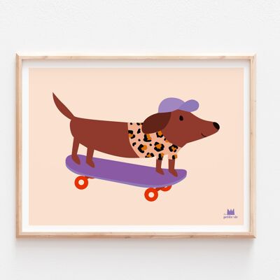 Affiche - décoration enfant - chien skateur