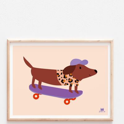Póster - Decoración infantil - Perro patinador