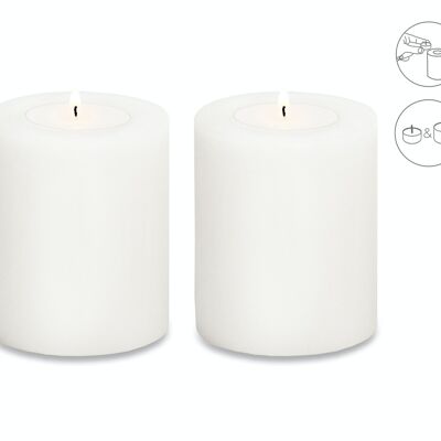 Set di 2 candele permanenti Cornelius (altezza 9 cm, Ø 8 cm), bianche, resistenti al calore fino a 90°