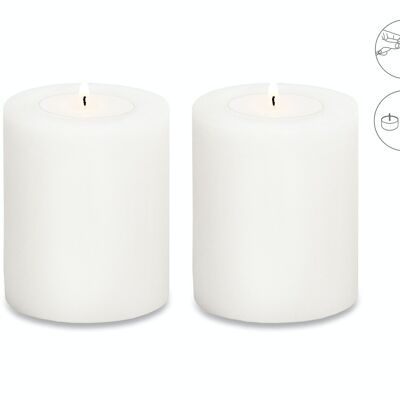 Juego de 2 velas permanentes Cornelius (altura 9 cm, Ø 8 cm), blancas, resistentes al calor hasta 90°