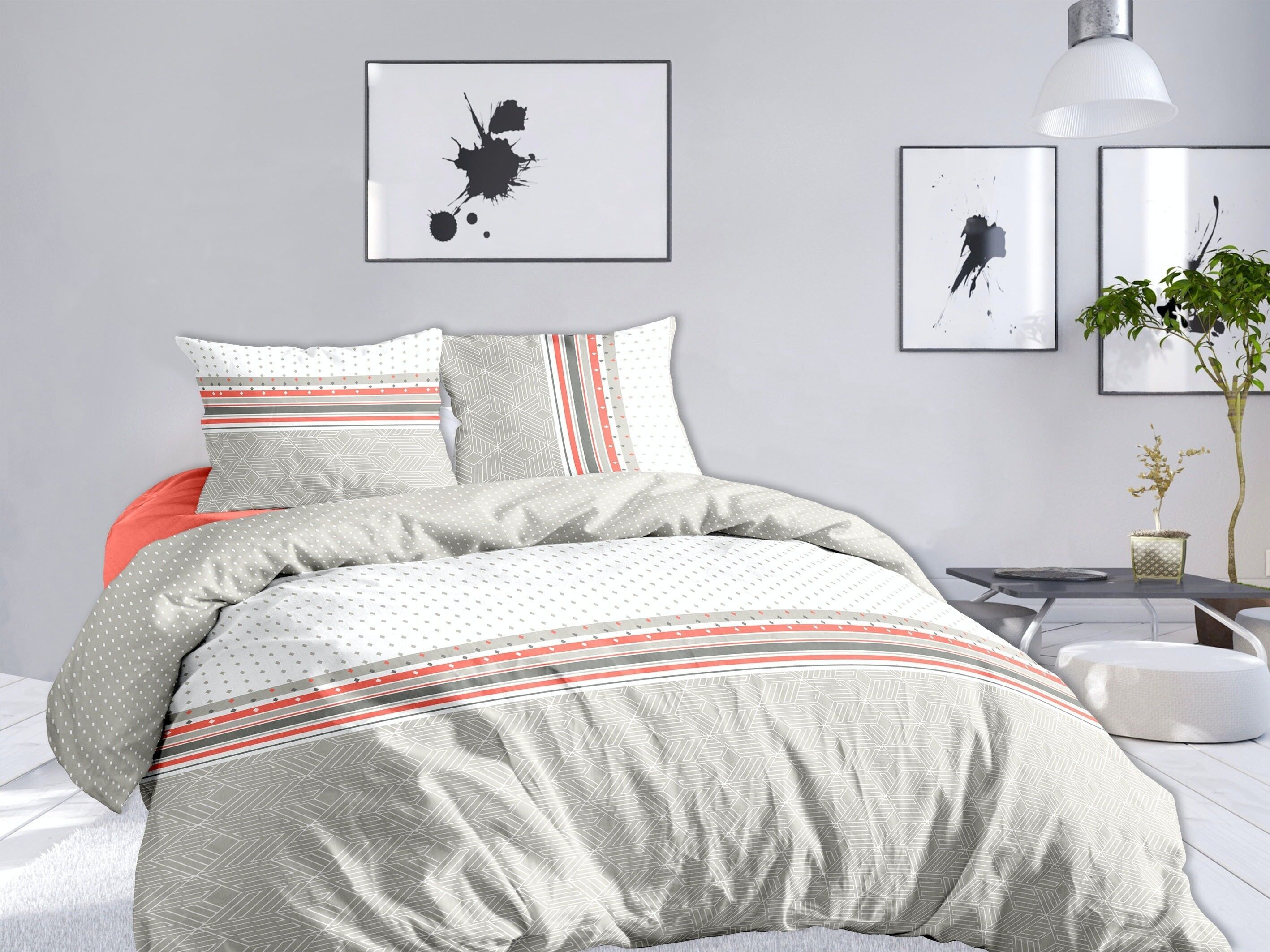 IKONE GRAUER STREIFEN HC 260x240 AO +2 PLATZIERTE KISSENBEZÜGE VP