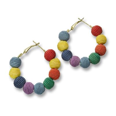 Aretes pequeños de aro con forma de bola trenzada Rainbow Mix