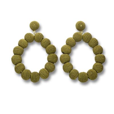 Khaki Woven Ball Oval Earrings