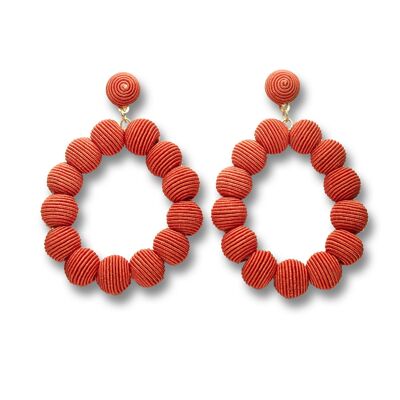 Red Woven Ball Oval Earrings