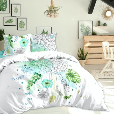 MULTICOLORED TROPICAL DREAM HC 240x220 PLACED + 2 PLACED PILLOWCASES