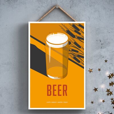 P2037 - Beer In Pint Glass Modern Style Alcohol Theme Wooden Hanging Plaque