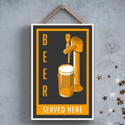 P2039 - Beer Served Here On Tap Modern Style Alcohol Theme Wooden Hanging Plaque
