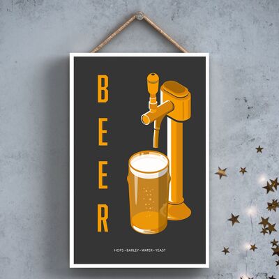 P2040 – Bier vom Fass, modernes Alkohol-Thema, Holzschild zum Aufhängen