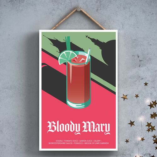 P2041 - Bloody Mary In Glass Modern Style Alcohol Theme Wooden Hanging Plaque