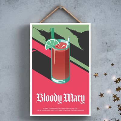 P2041 - Bloody Mary in vetro stile moderno tema alcool placca da appendere in legno