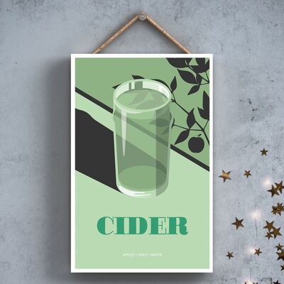 P2042 - Cider In Pint Glass Modern Style Alcohol Theme Wooden Hanging Plaque
