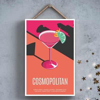 P2045 - Cosmopolitan In Cocktail Glass Modern Style Alcohol Theme Wooden Hanging Plaque