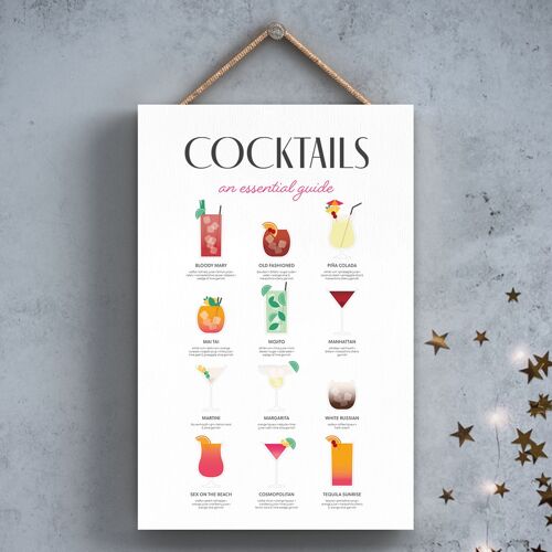 P2046 - Cocktails Essential Guide Modern Style Alcohol Theme Wooden Hanging Plaque
