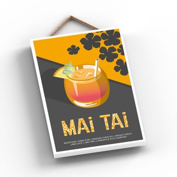 P2047 - Plaque à suspendre en bois sur le thème de l'alcool de style moderne Mai Tai In Cocktail Glass 2