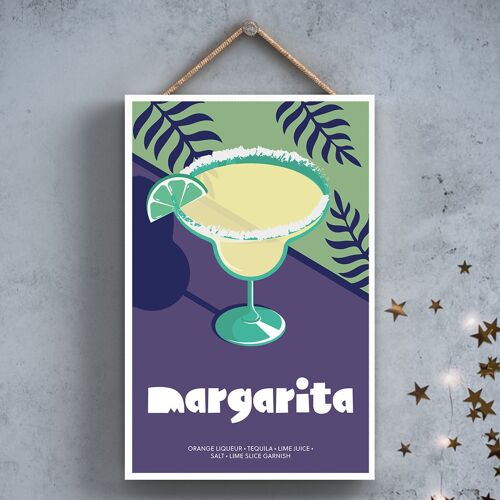P2049 - Margarita In Cocktail Glass Modern Style Alcohol Theme Wooden Hanging Plaque