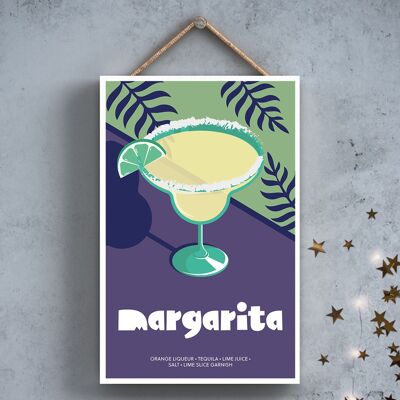 P2049 - Margarita In Cocktail Glass Modern Style Alcohol Theme Wooden Hanging Plaque