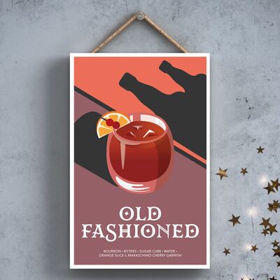 P2052 - Old Fashioned in Tumbler Glass Modern Style Alcohol Theme Wooden Hanging Plaque