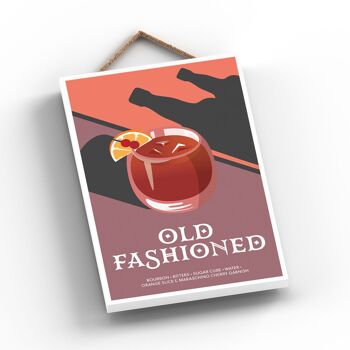 P2052 - Old Fashioned in Tumbler Glass Modern Style Alcohol Theme Wooden Hanging Plaque 2
