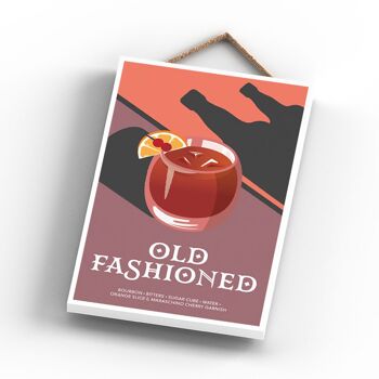 P2052 - Old Fashioned in Tumbler Glass Modern Style Alcohol Theme Wooden Hanging Plaque 3