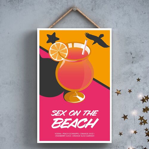 P2054 - Sex On The Beach In Cocktail Glass Modern Style Alcohol Theme Wooden Hanging Plaque