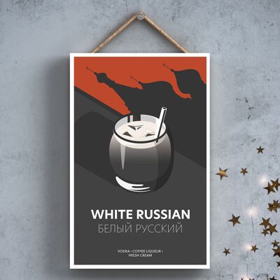 P2056 - Placa colgante de madera con tema de alcohol de estilo moderno ruso blanco en copa de cóctel