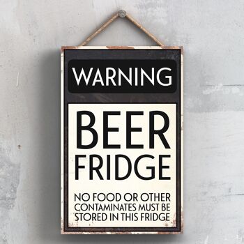 P2079 - Panneau d'avertissement de typographie pour réfrigérateur à bière sans nourriture imprimé sur une plaque à suspendre en bois 1